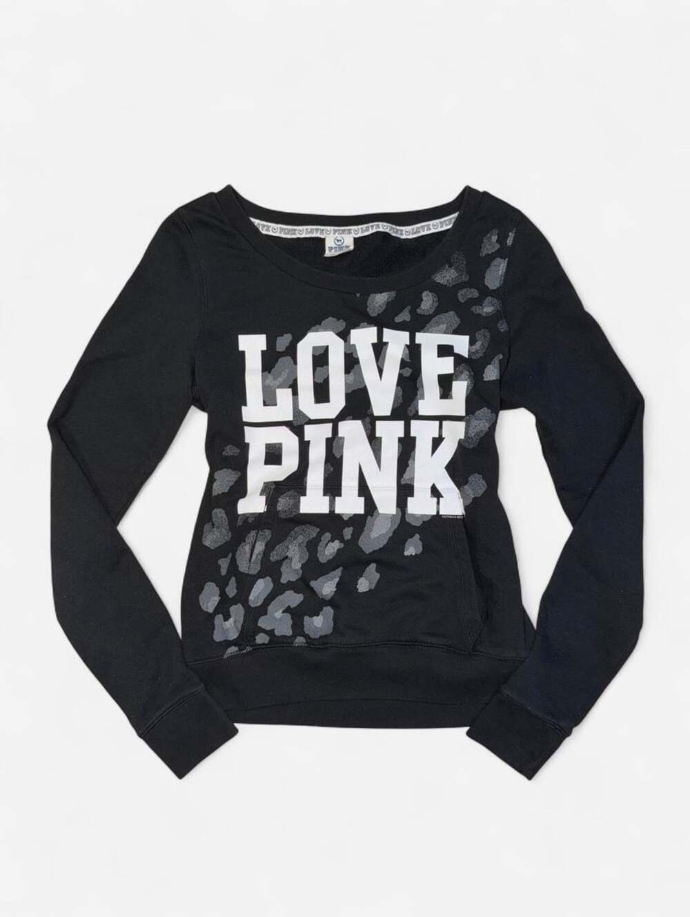 Y2K 2010 Victoria's Secret Pink Sweatshirt Size S Black Leopard